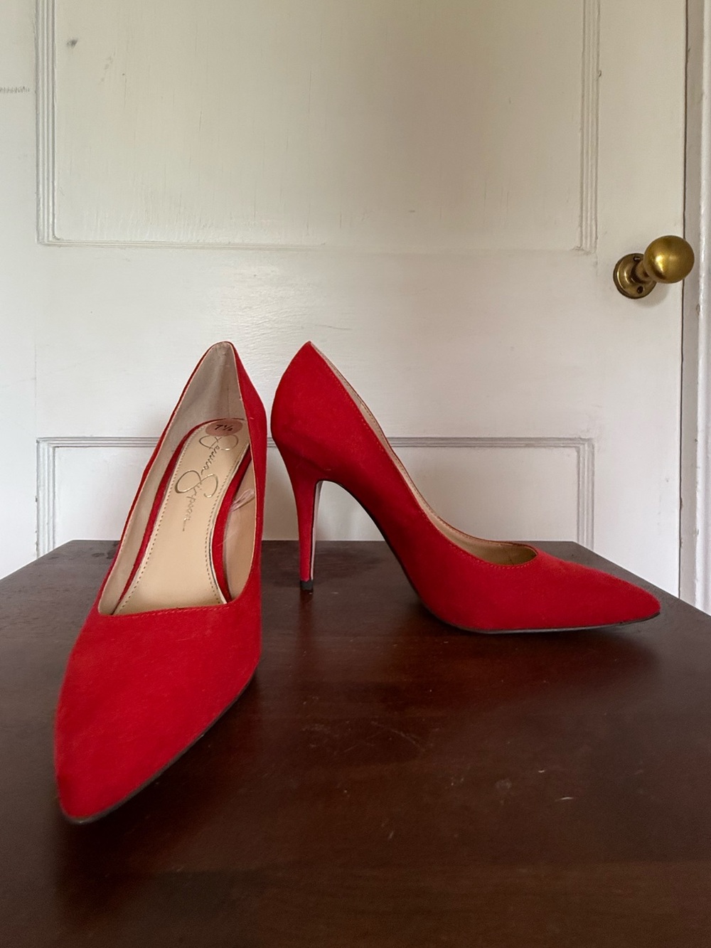 Jessica Simpson red suede heels